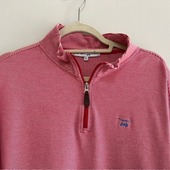 Bald Head Blues Men's Red and White Striped Quarter Zip Golf Pullover, sz XL - Picture 8 of 9